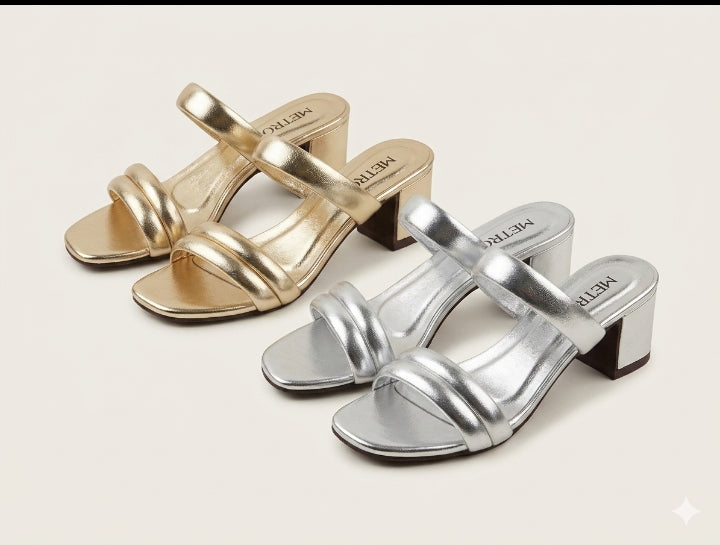 Nude Patent SILVER Block Heel Sandals