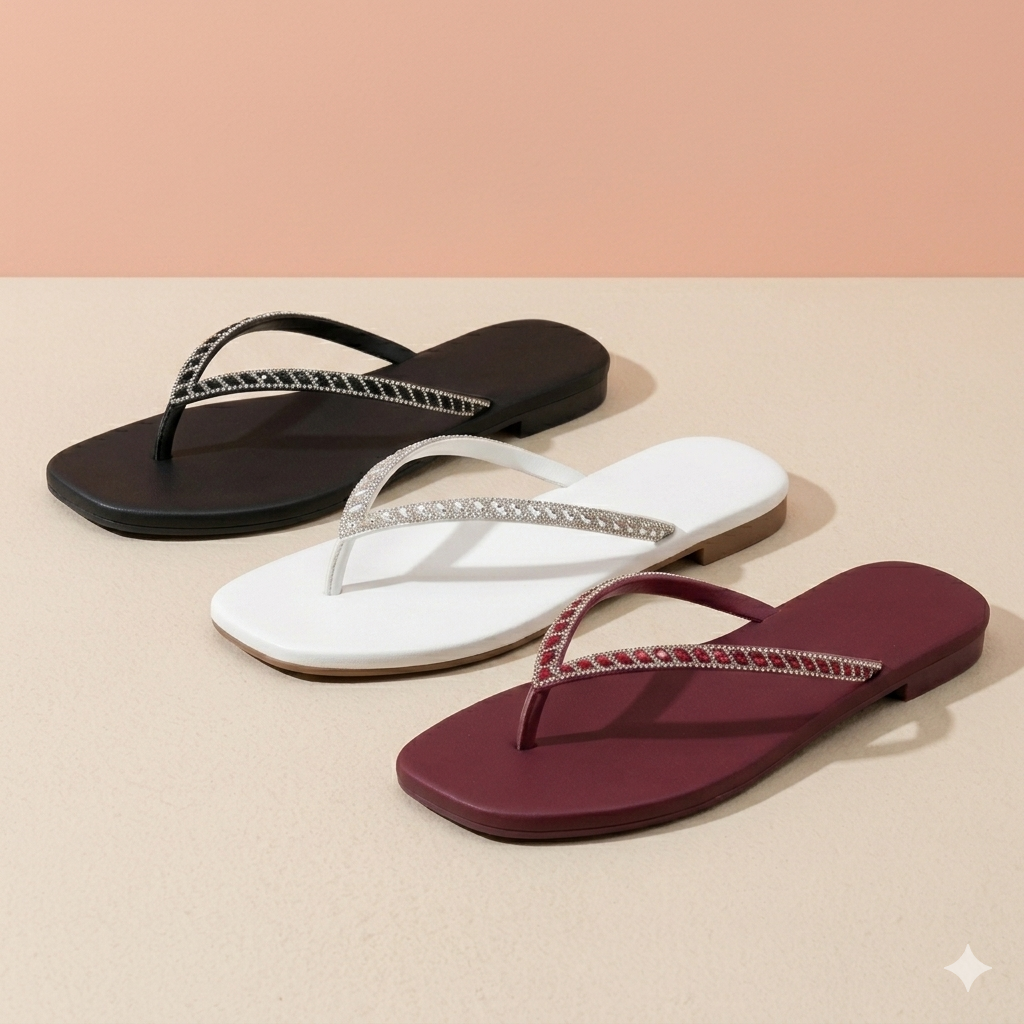 Plain BLACK Flat Fancy Flip Flops