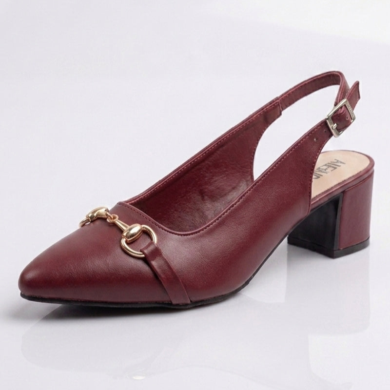 Slingback MAROON Block Heel Sandals & Court Shoes