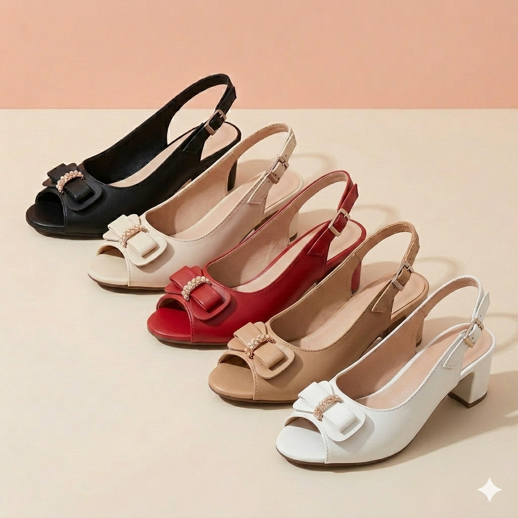 Bow Stylish BLACK French Heel Sandals