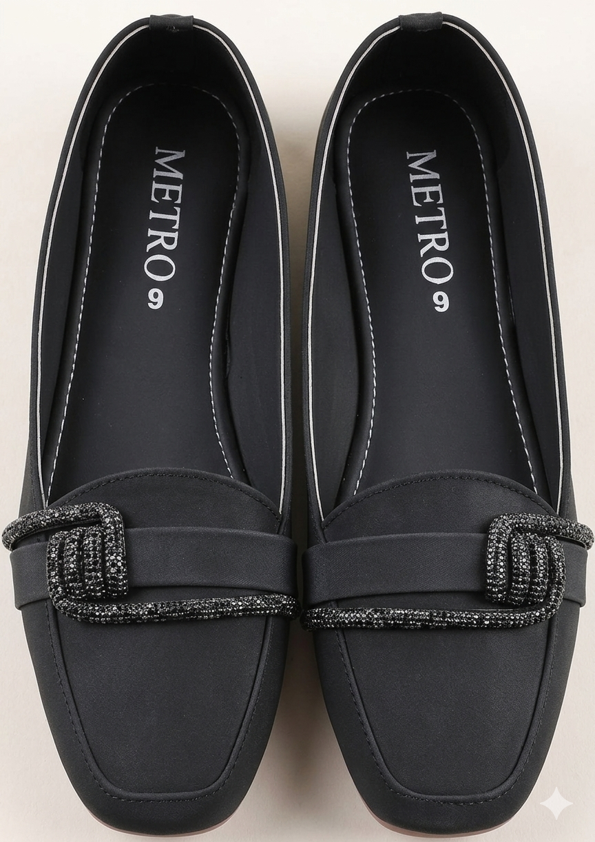 Flat Loafers BLACK Fancy Moccasin for Women