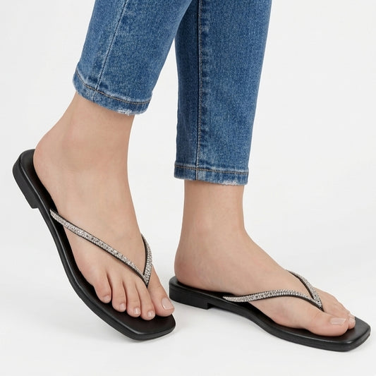 Plain BLACK Flat Fancy Flip Flops