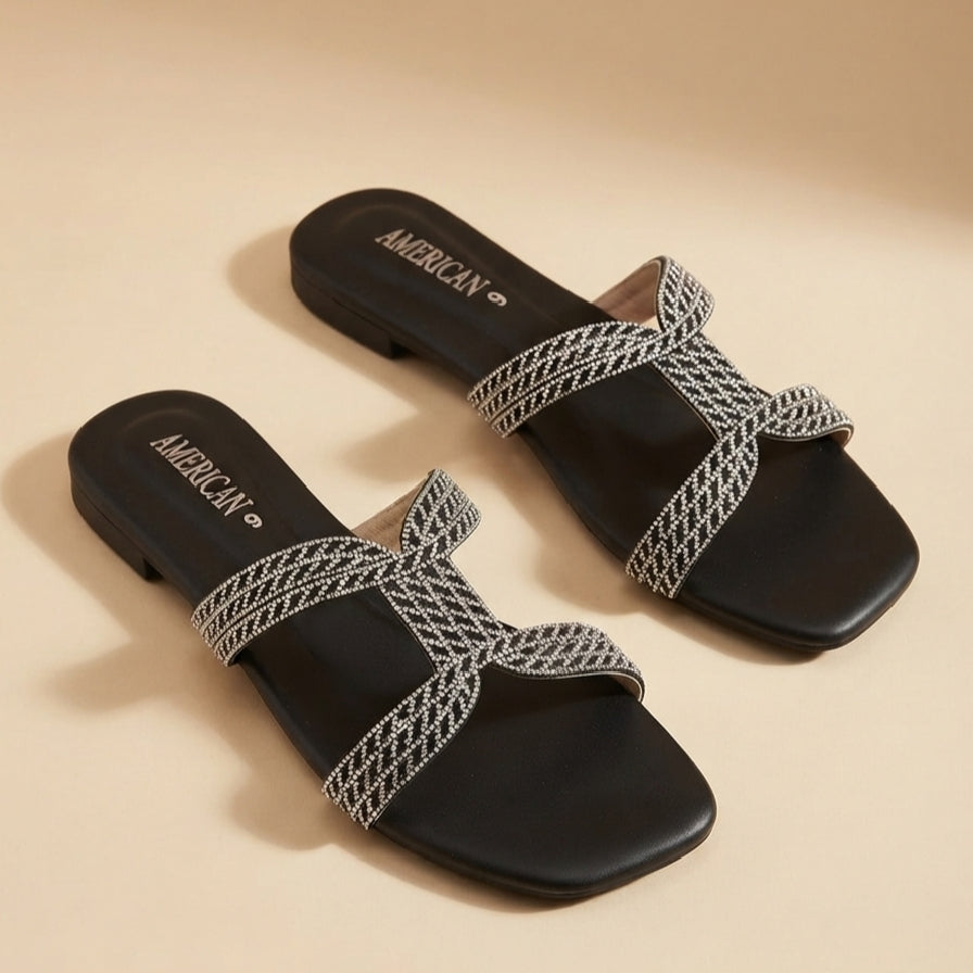 Fancy BLACK Flat Slippers for Women