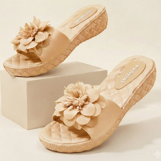 Flower BEIGE Casual Flip Flops for Women
