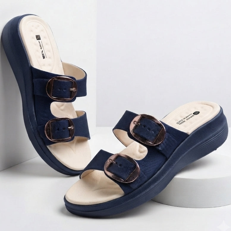 Adjustable Wedge Dual Buckle EVA Slides & Flip Flops for Women - BROWN