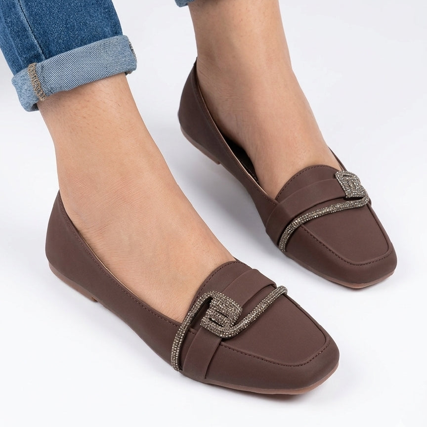 Flat Loafers BLACK Fancy Moccasin for Women