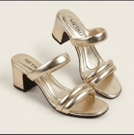 Nude Patent GOLD Block Heel Sandals