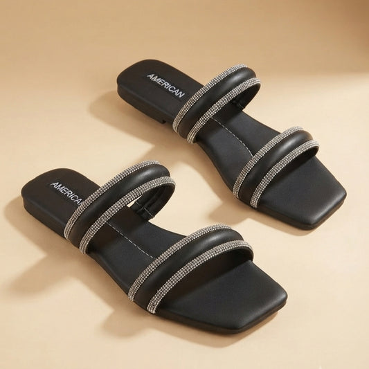 Dual-Steps BLACK Flat Slippers