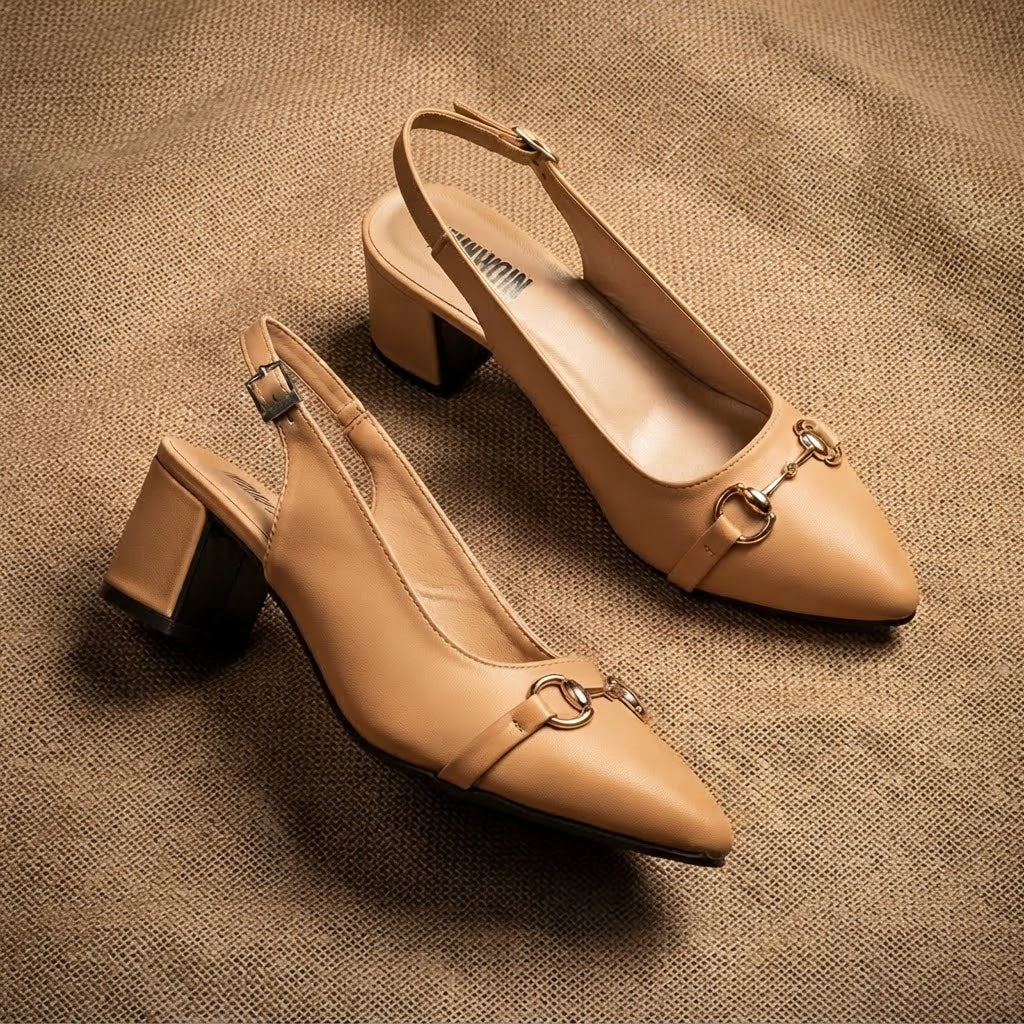 Slingback BEIGE Block Heel Sandals & Court Shoes