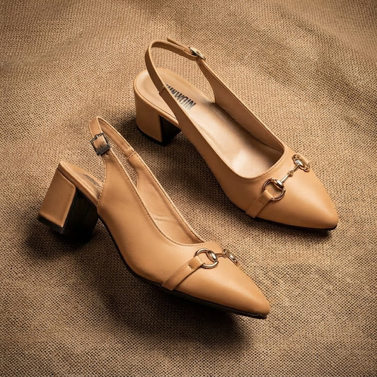 Slingback BEIGE Block Heel Sandals & Court Shoes