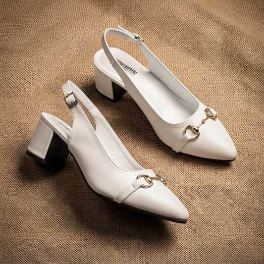 Slingback WHITE Block Heel Sandals & Court Shoes