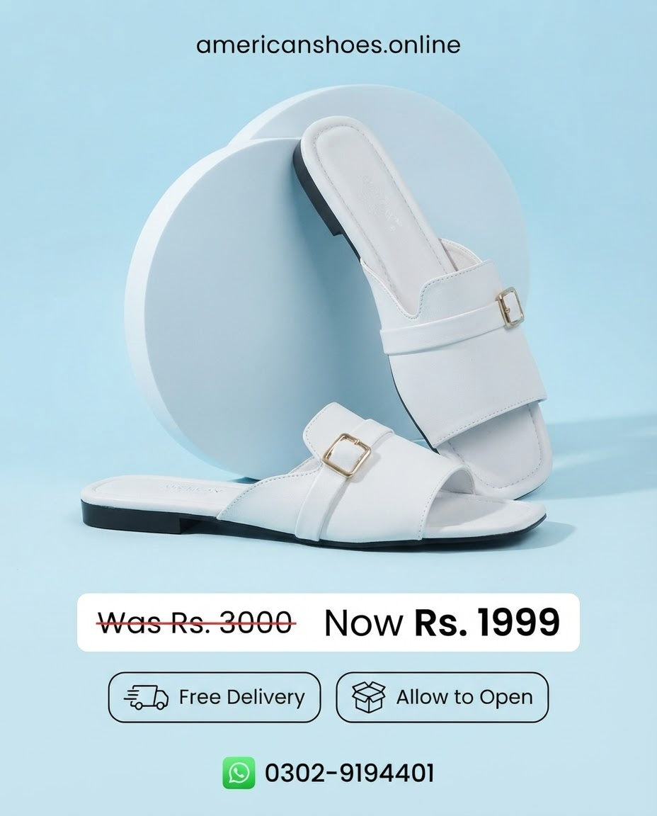 Side Buckle Flat Sandals - White, Beige, Fawn