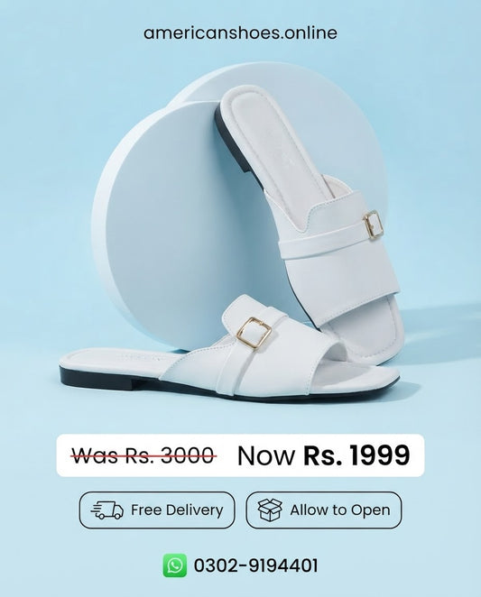 Side Buckle Flat Sandals - White, Beige, Fawn