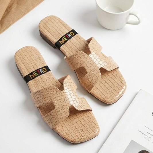 H-Shape SKIN Crocodile Flat Slippers for Women