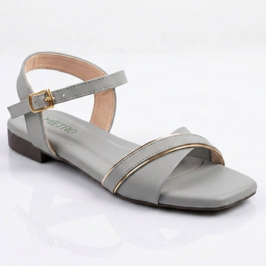 Ankle Wrap GRAY Flat Sandals for Women