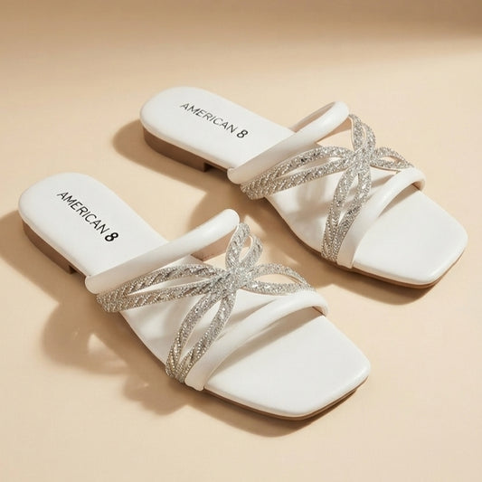 Leaf Shape WHITE Flat Sandals for Women