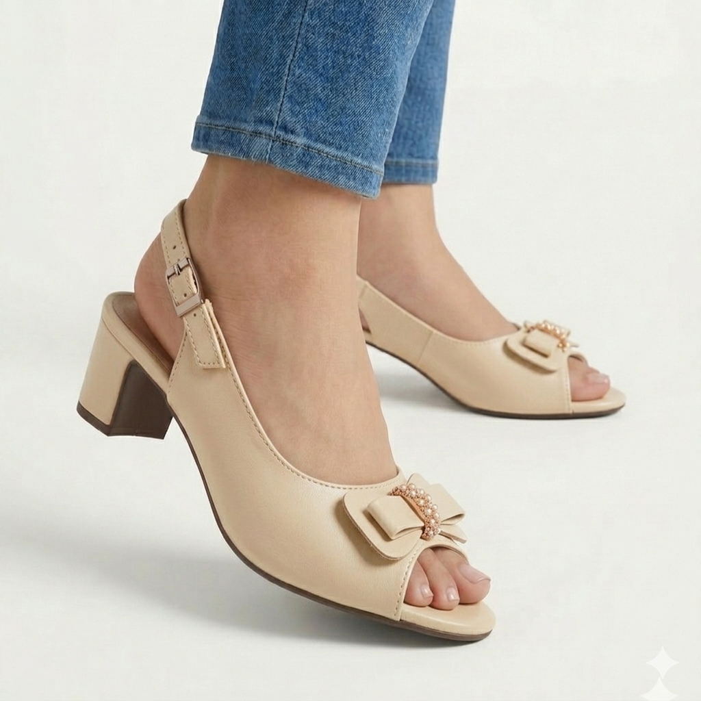 Bow Stylish BEIGE French Heel Sandals
