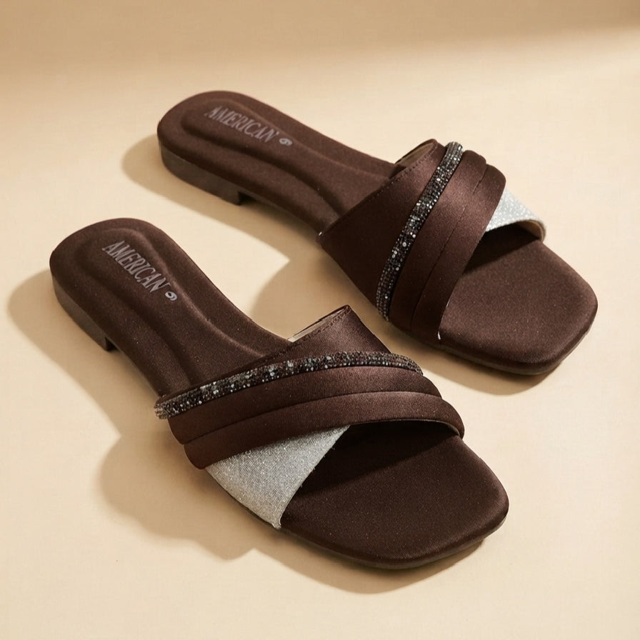 Women Silk MAROON Flat Slippers