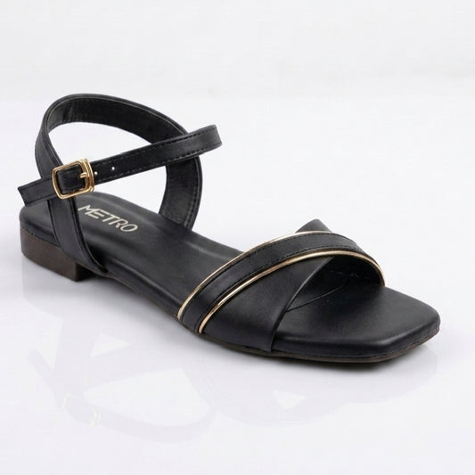 Ankle Wrap BLACK Flat Sandals for Women