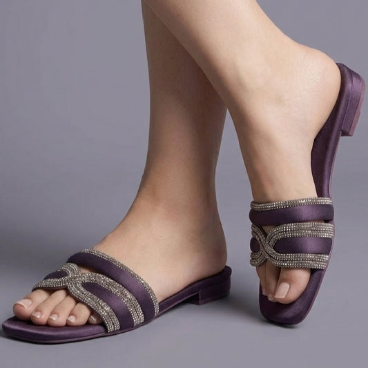 Embellished PURPLE Flat Slippers in Silk
