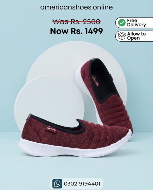 Women Walking Shoes Grey & Maroon Color