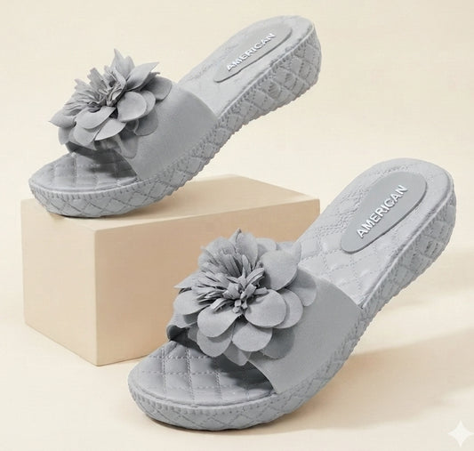 Flower GRAY Casual Flip Flops for Women
