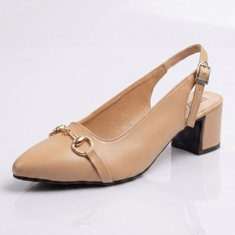 Slingback BEIGE Block Heel Sandals & Court Shoes