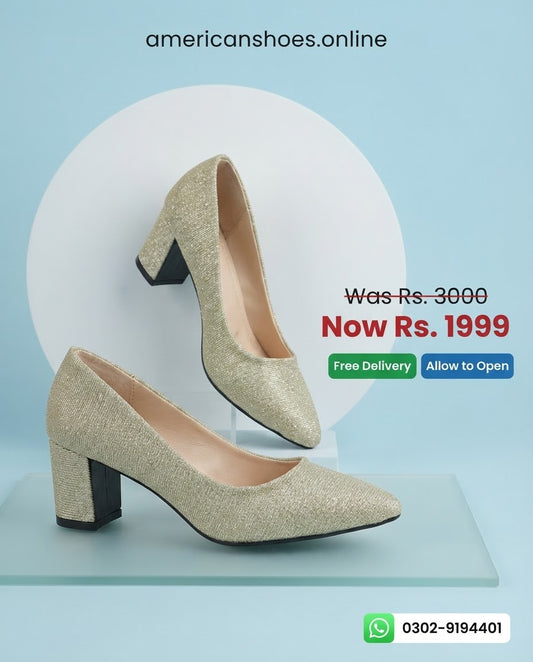 Glitter Fancy Heel Court Shoes for Women