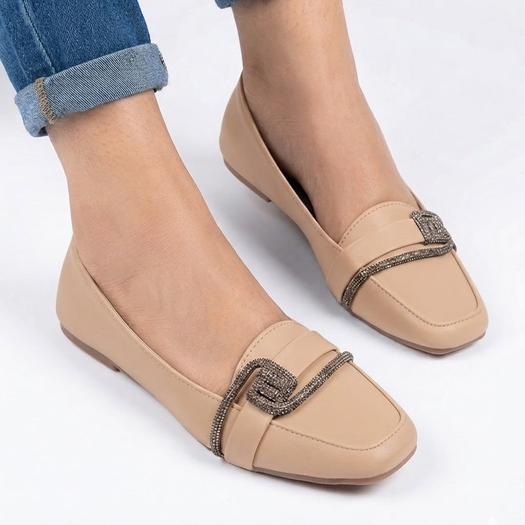 Flat Loafers BLACK Fancy Moccasin for Women
