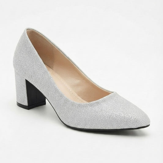 Glitter SILVER Heel Court Shoes for Women