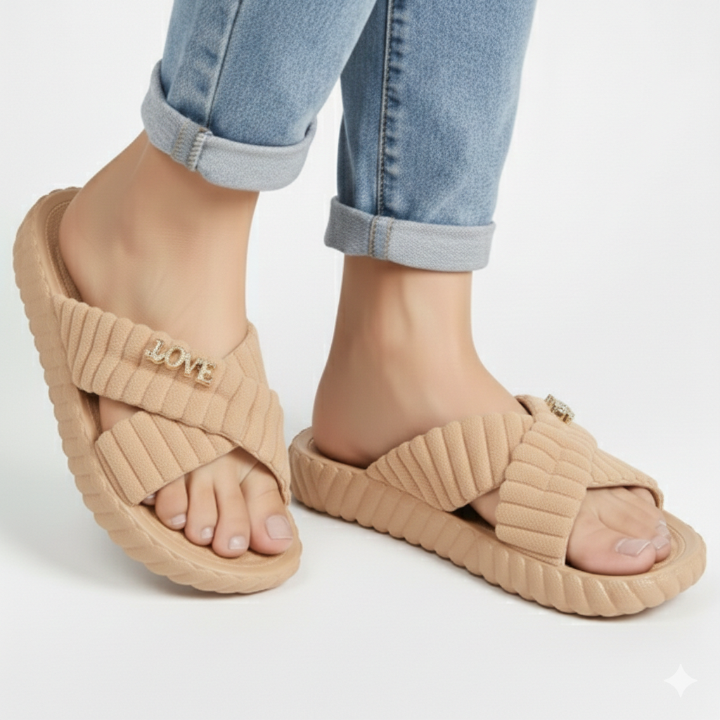 LOVE Cross House Slippers for Women - BEIGE