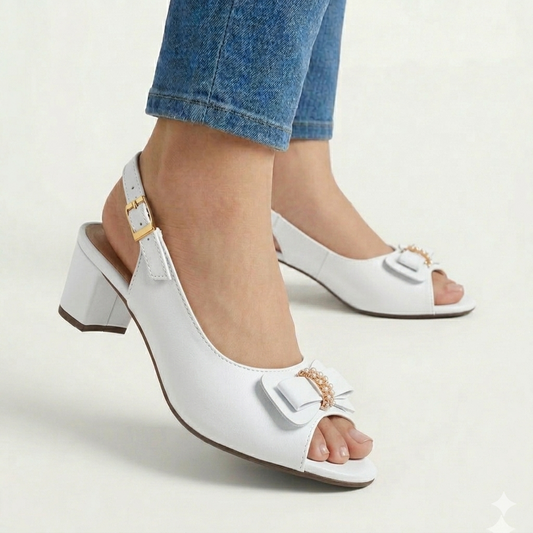 Bow Stylish WHITE French Heel Sandals