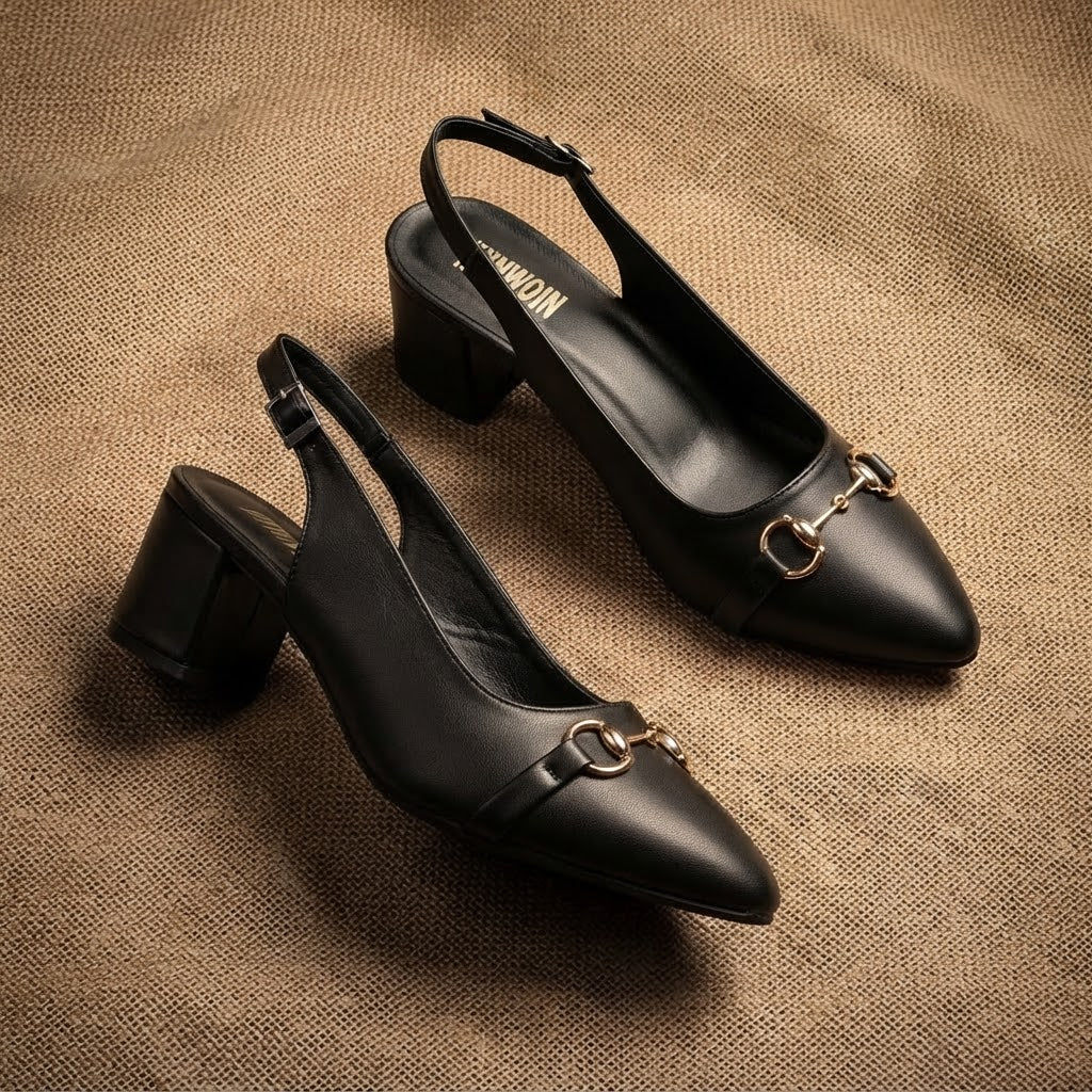 Slingback BLACK Block Heel Sandals & Court Shoes