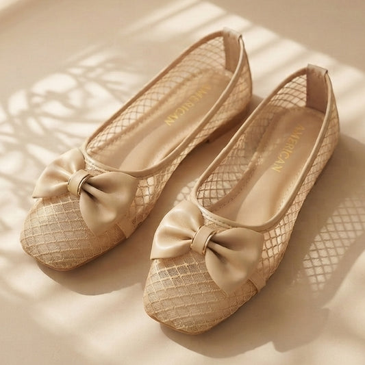 Knitted Bow BEIGE Flat Pumps & Loafers