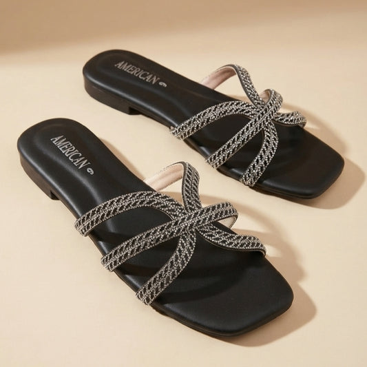 Scorpian Shape BLACK Flat Sandals for Women