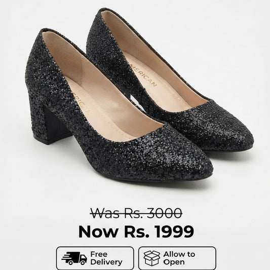 Glitter Fancy Heel Court Shoes for Women