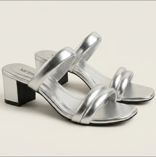 Nude Patent SILVER Block Heel Sandals