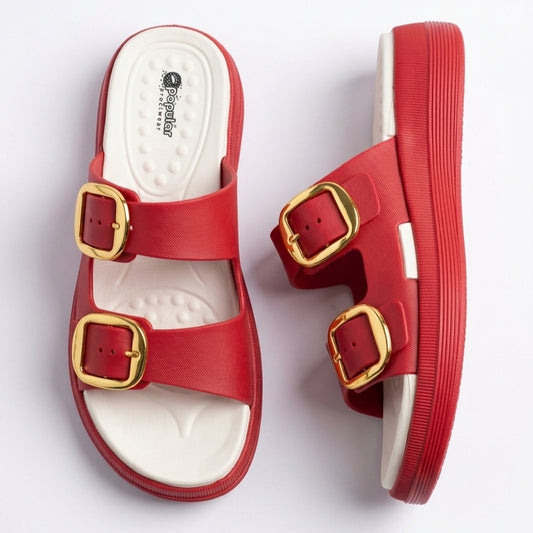 Adjustable Wedge Dual Buckle EVA Slides & Flip Flops for Women - RED