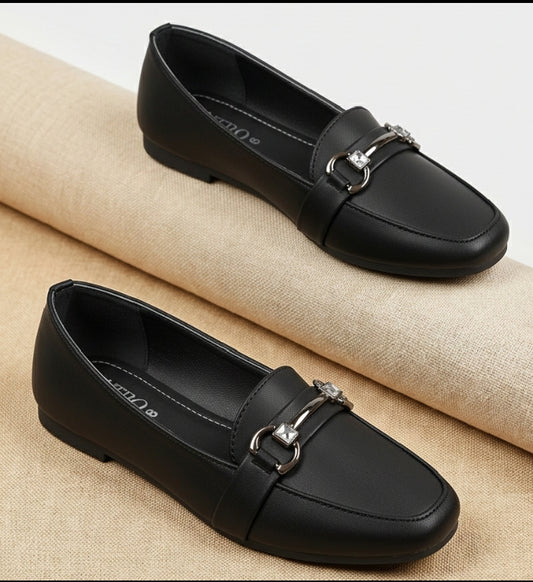 Chic Dark BLACK Closed-Toe Flat Loafers Shoes for Women