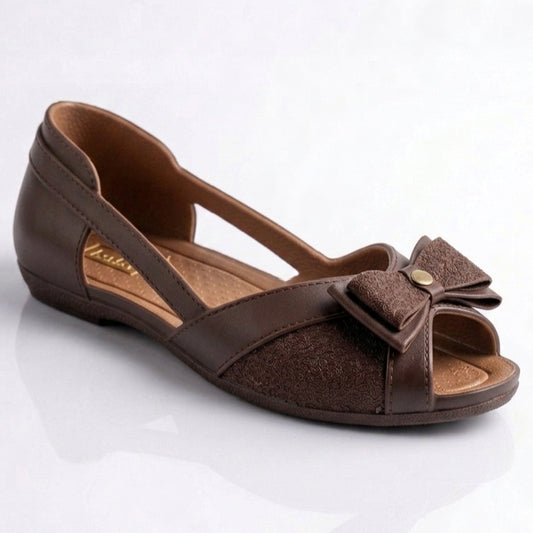 Bow-Tie Open Shoes Casual Pumpy for Women - BROWN