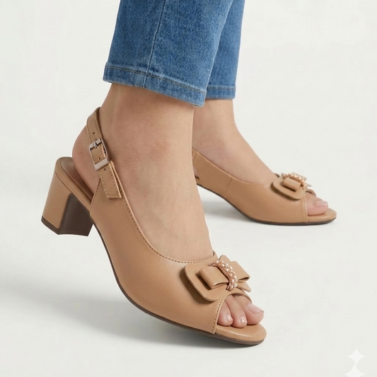 Bow Stylish BEIGE French Heel Sandals