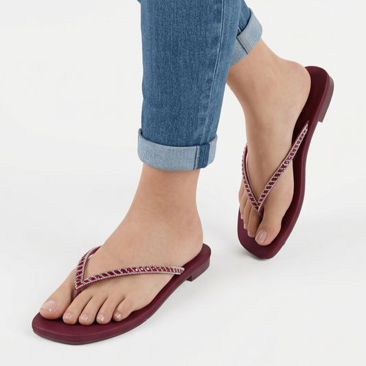 Plain MAROON Flat Fancy Flip Flops