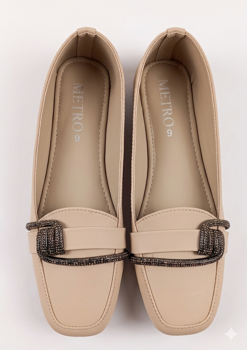 Flat Loafers BLACK Fancy Moccasin for Women