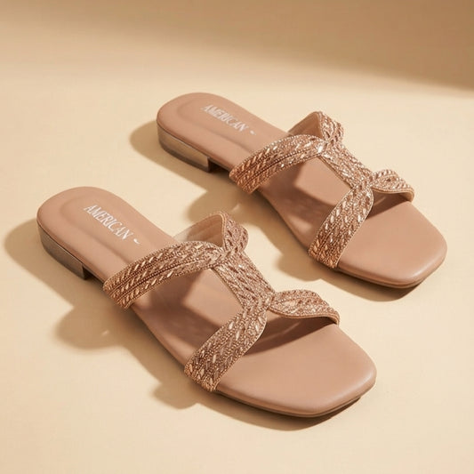 Fancy BEIGE Flat Slippers for Women