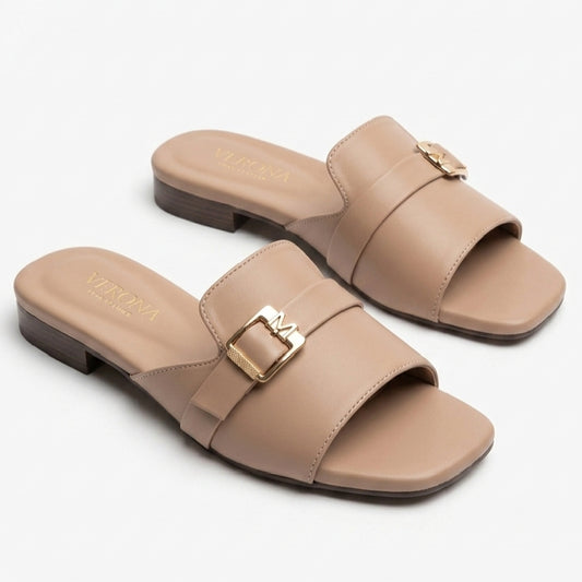 Side Buckle FAWN Flat Sandals