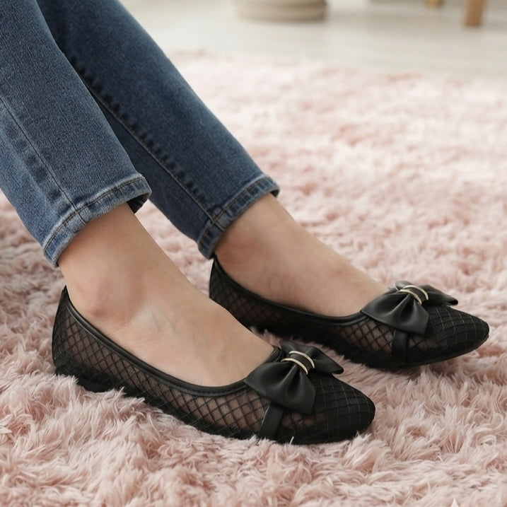 Knitted Bow BEIGE Flat Pumps & Loafers