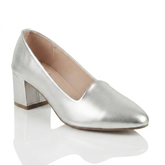 Patent SILVER Heel Court Shoes for Women
