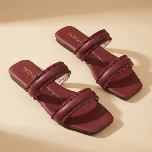 Dual-Steps MAROON Flat Slippers
