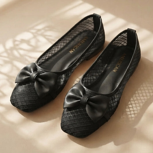 Knitted Bow BLACK Flat Pumps & Loafers