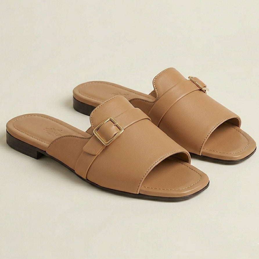 Side Buckle WHITE Flat Sandals